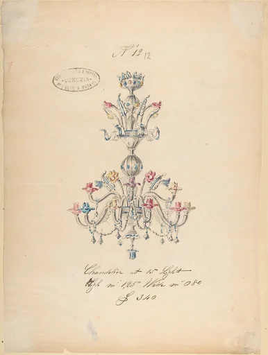 One of Twenty-Three Sheets of Drawings of Glassware (Mirrors, Chandeliers, Goblets, etc.)