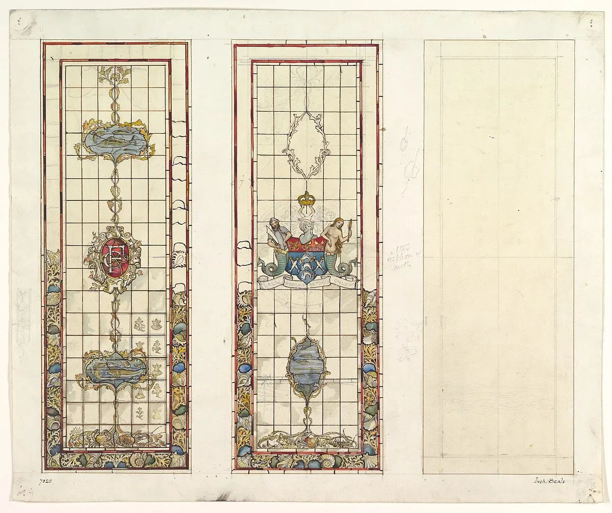 Window with marine motifs, design for Fishmongers’ Hall, London — John Gregory Crace|John Dibblee Crace