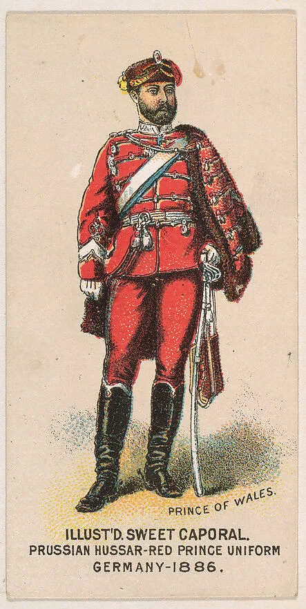 Prussian Hussar, Red Prince Uniform, Germany, 1886, from the Military Series (N224) issued by Kinney Tobacco Company to promote Sweet Caporal Cigarettes — Kinney Brothers Tobacco Company