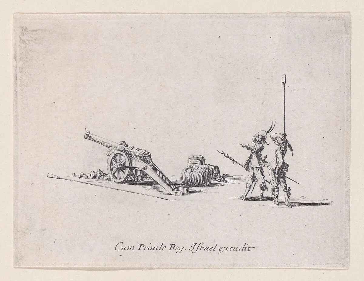 L'Exercice du Canon: La Preparation (Drill of the Cannon: The Preparation), from Les Exercices Militaires (The Military Exercises) — Jacques Callot|Israël Henriet