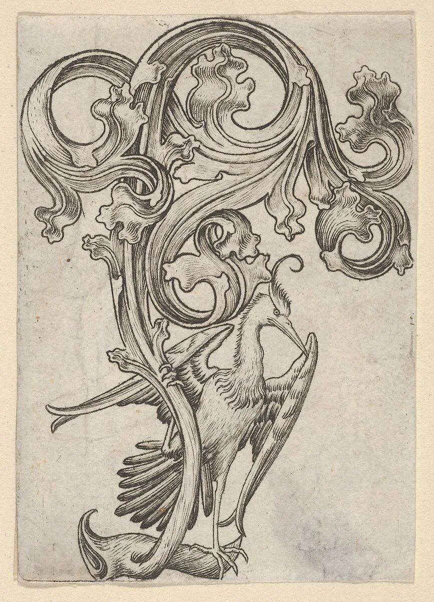 Leaf-ornament with a Heron — Master ES