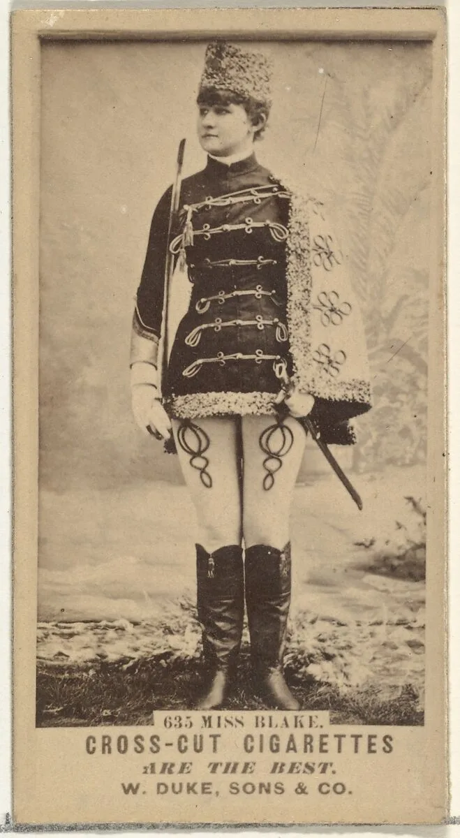 Card Number 635, Miss Blake, from the Actors and Actresses series (N145-3) issued by Duke Sons & Co. to promote Cross Cut Cigarettes — W. Duke, Sons & Co.