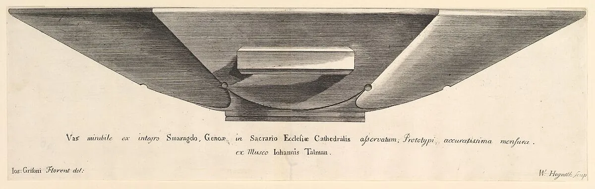 An Emerald Vessel (Aubry de La Mottraye's "Travels throughout Europe, Asia and into Part of Africa...," London, 1724, vol. I, plate 5) — Aubry de La Mottraye|Guiseppe Grisoni|William Hogarth