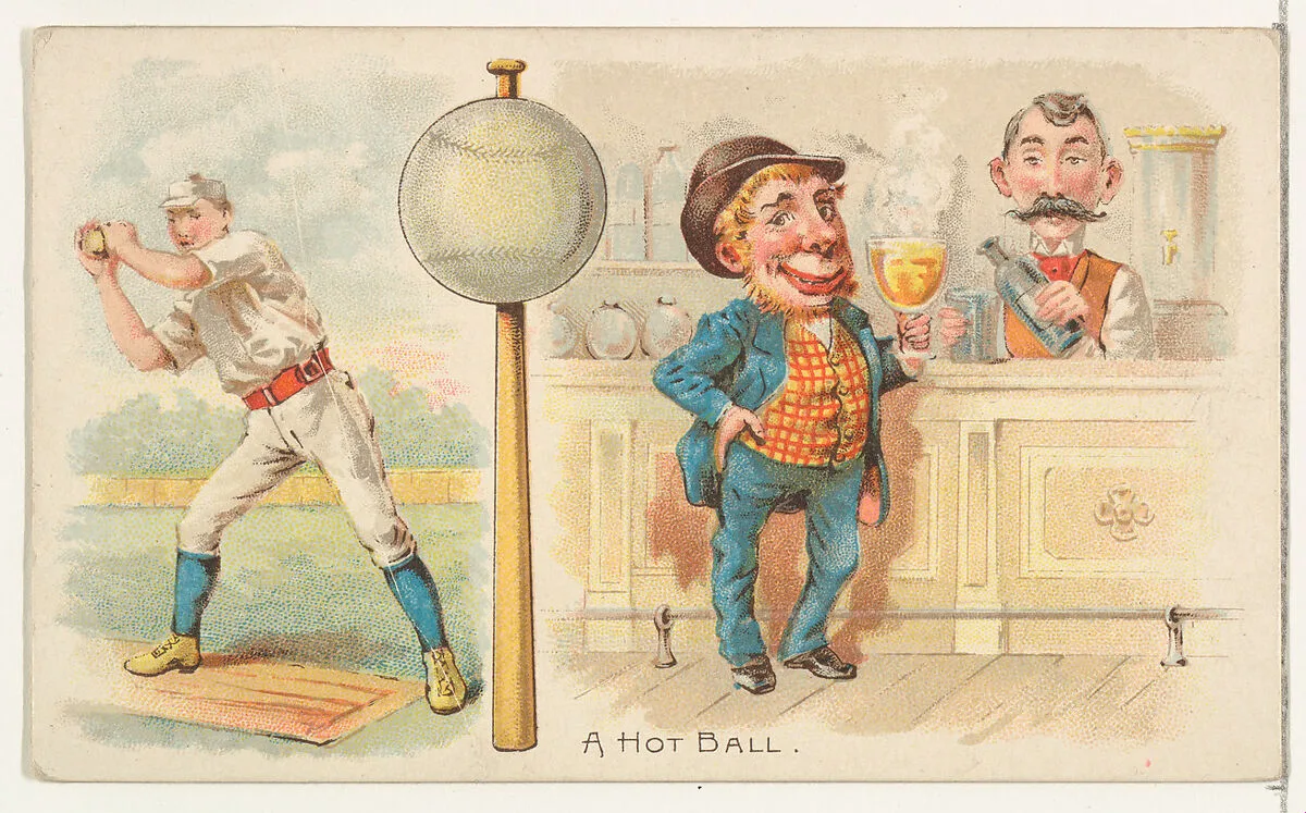 A Hot Ball, from the Talk of the Diamond set (N135) issued by Duke Sons & Co., a branch of the American Tobacco Company — W. Duke, Sons & Co.|Schumacher & Ettlinger|American Tobacco Company