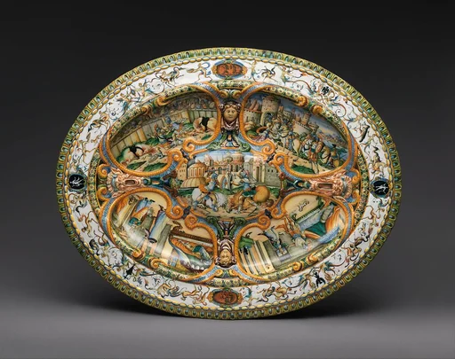 Oval basin or dish with subject from Amadis of Gaul