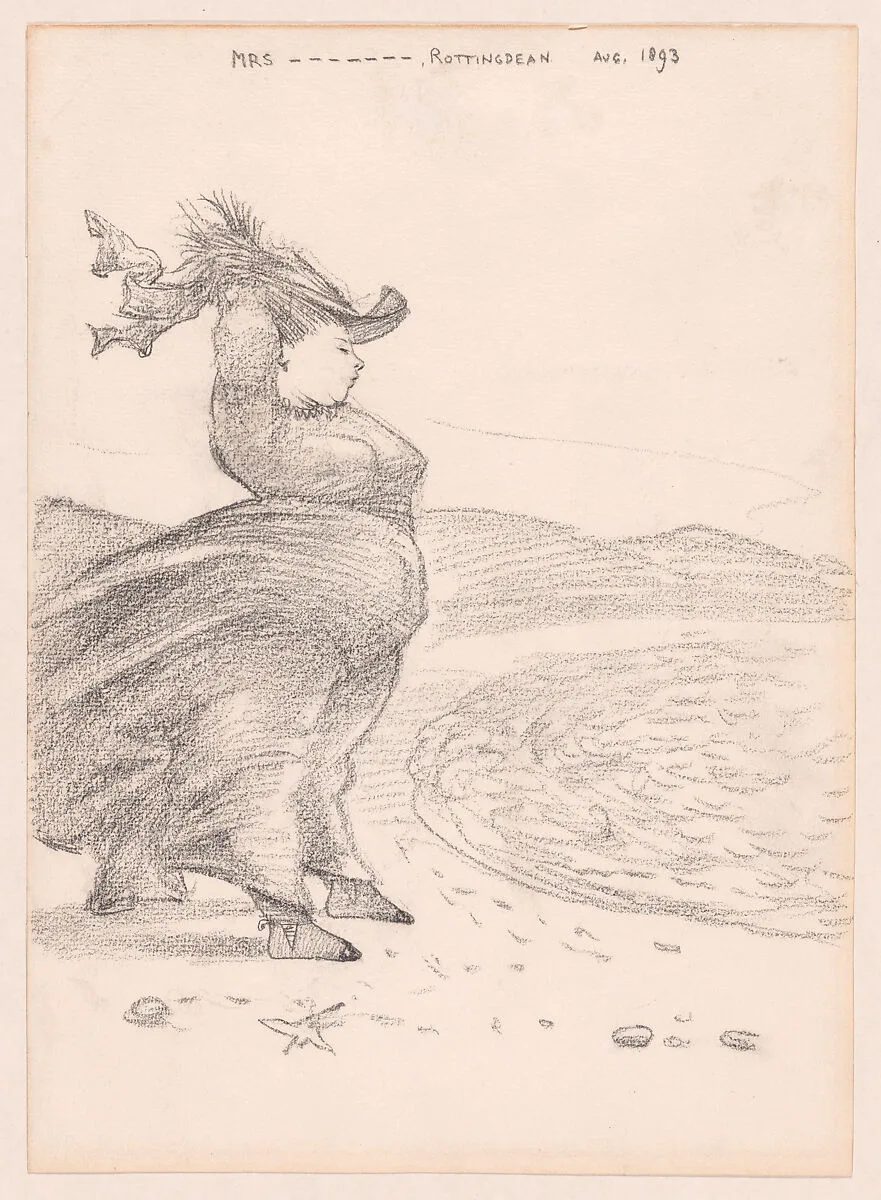 Caricature of a Windblown Woman on the Beach at Rottingdean, Sussex — Sir Edward Burne-Jones