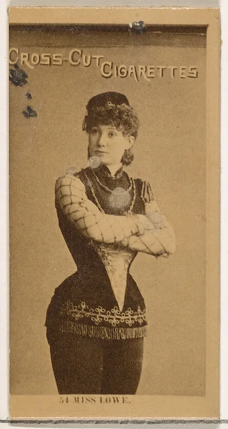 Card Number 54, Miss Lowe, from the Actors and Actresses series (N145-2) issued by Duke Sons & Co. to promote Cross Cut Cigarettes — W. Duke, Sons & Co.