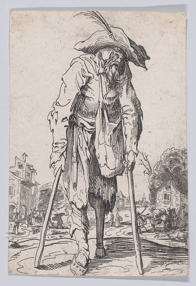 Reverse Copy of Le Mendiant a la Jambe de Bois (The Beggar with the Wooden Leg), from "Les Gueux suite appelée aussi Les Mendiants, Les Baroni, ou Les Barons" (The Beggars, also called the Barons) — Jacques Callot|Anonymous