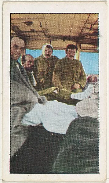 Card No. 186, Wounded British Sailors in a London Motor Bus in Belgium, from the World War I Scenes series (T121) issued by Sweet Caporal Cigarettes — Underwood & Underwood|American Tobacco Company