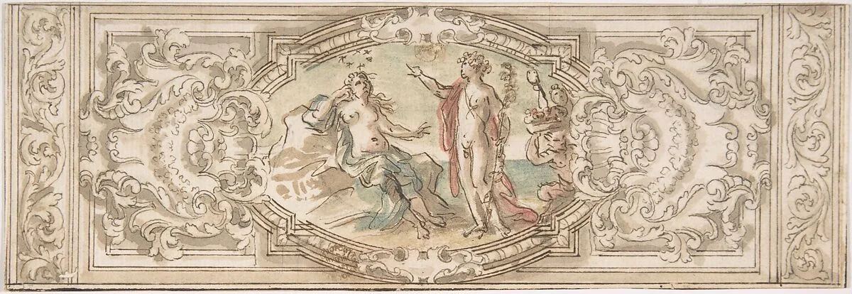 Design for a Panel with a Depiction of Bacchus and Ariadne — Anonymous, Italian, Roman-Bolognese, 17th century