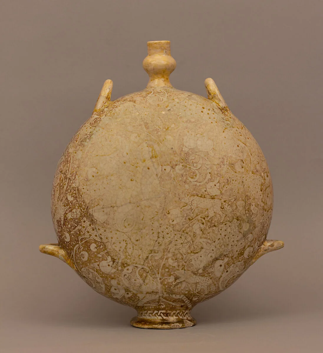 Flask with Harpies, Animals, and Human Figures in Lush Vegetation and a Pond — Unknown