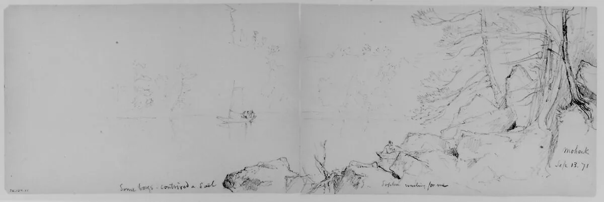 Sailboat on Lake; Figure on Shore, 1871 (from Sketchbook) — Daniel Huntington
