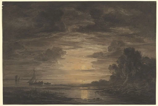 The River Elbe Downstream of Hamburg by Moonlight