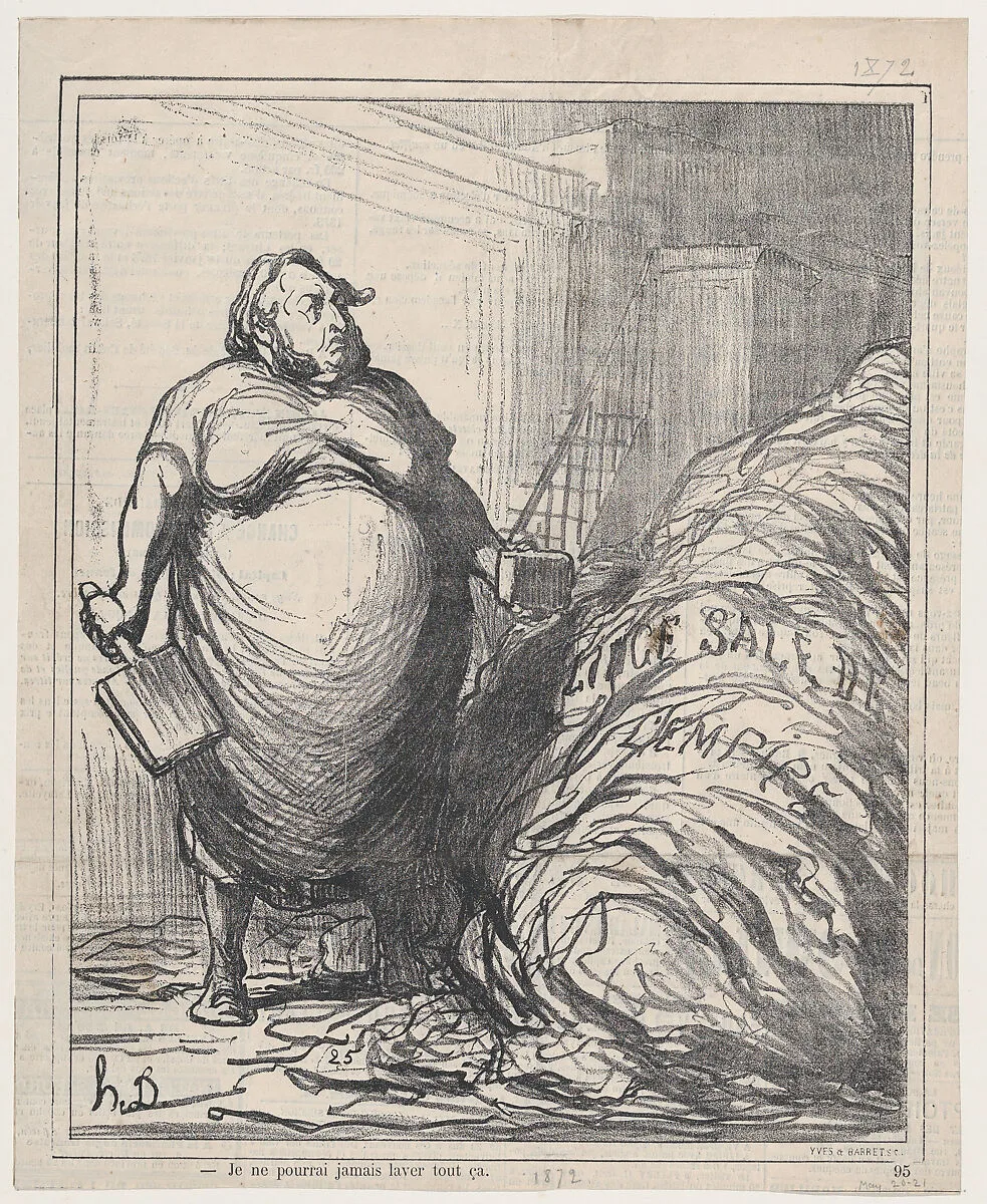 I'll never be able to wash all of this, from 'News of the day,' published in Le Charivari, May 20-21, 1872 — Honoré Daumier|Eugène Rouher