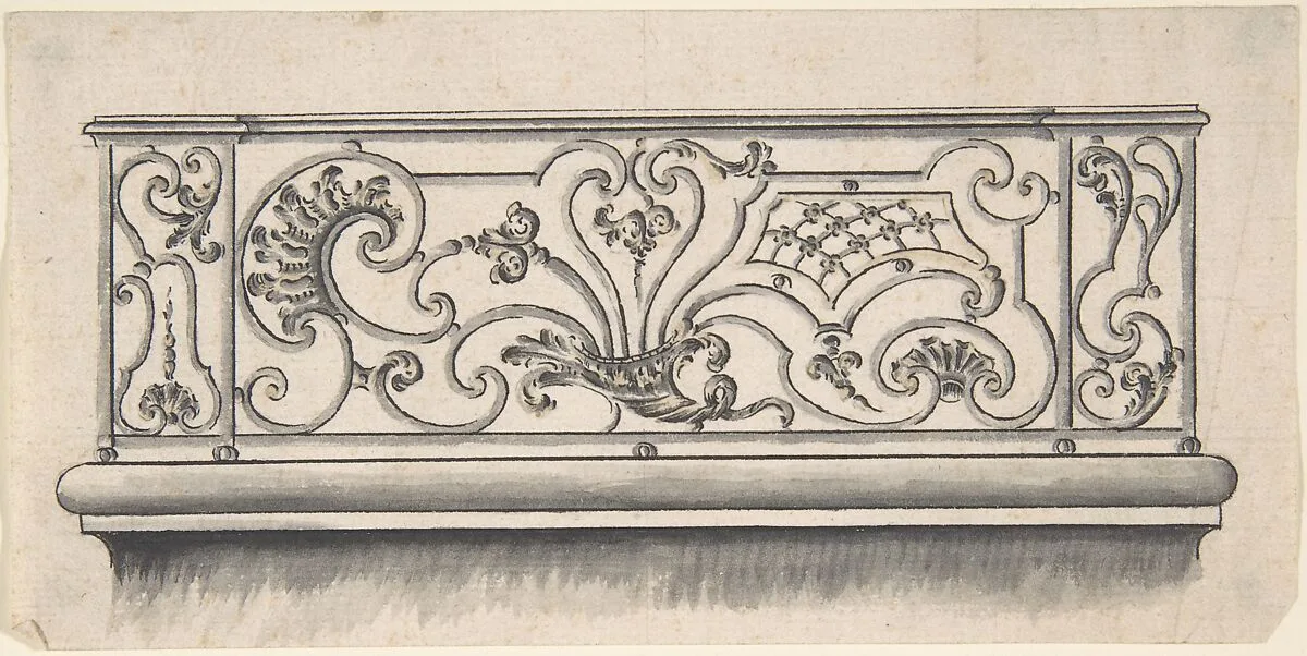 Design for iron work balcony, with alternate — Unknown