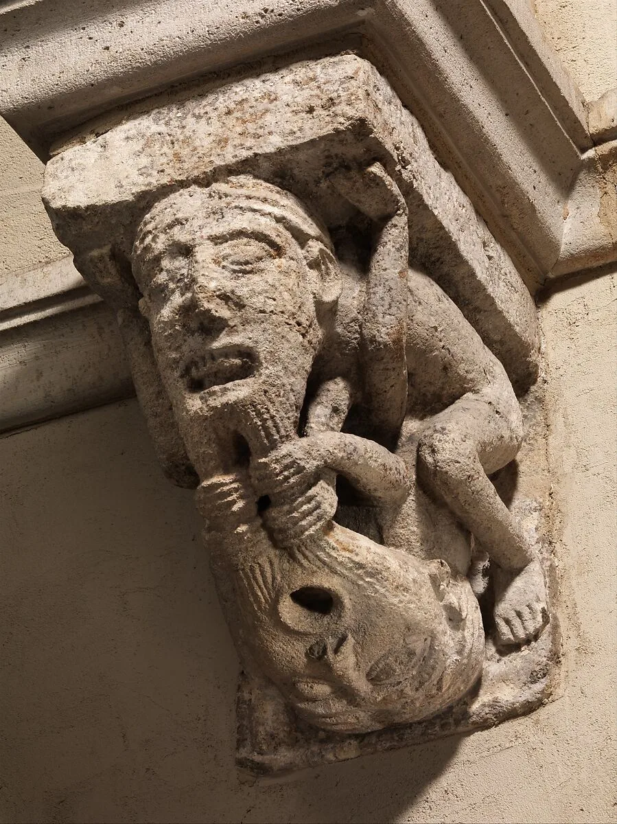 Corbel with a Pair of Beard-Pulling Acrobats — Unknown