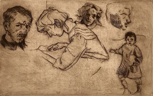 Sheet of Studies with Five Portraits