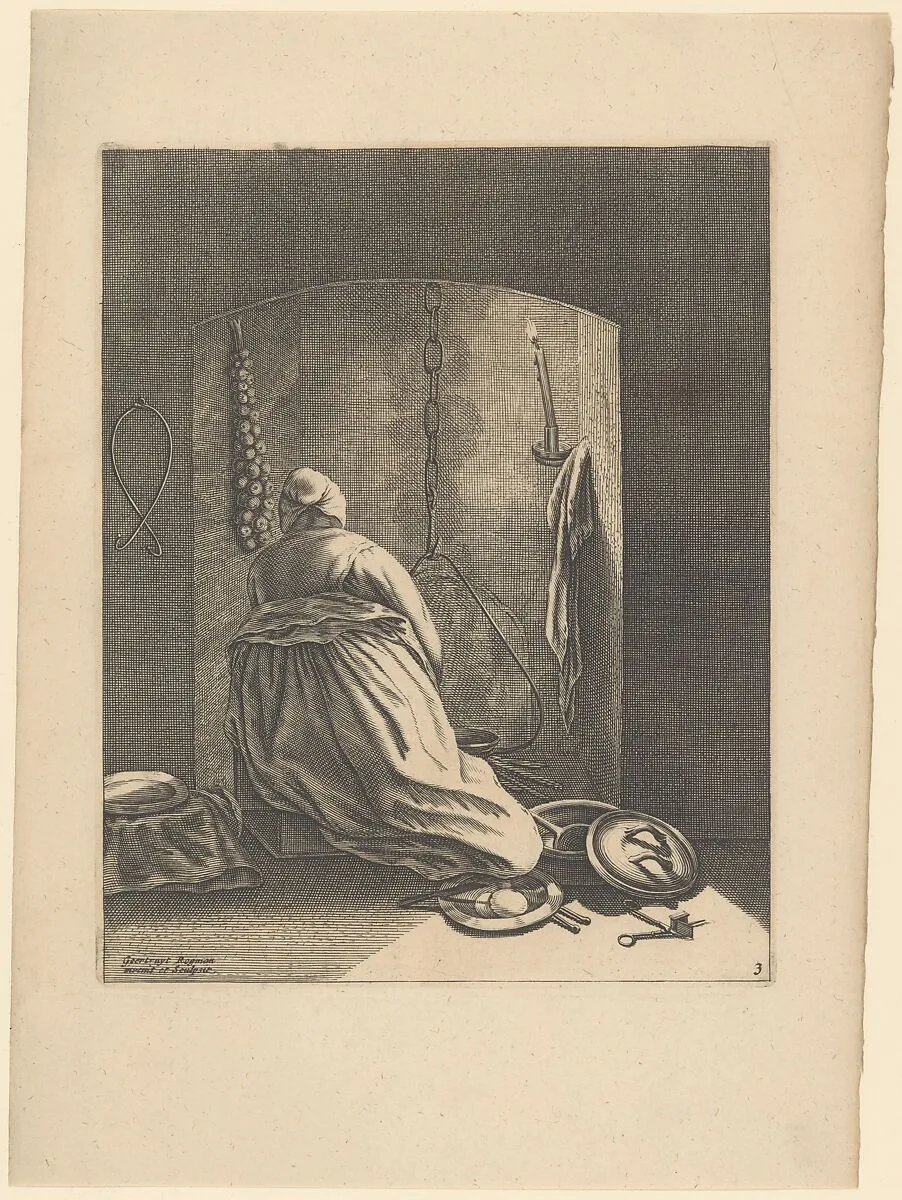 A Woman Cooking, Plate 3 from "Five Feminine Occupations" — Geertruydt Roghman