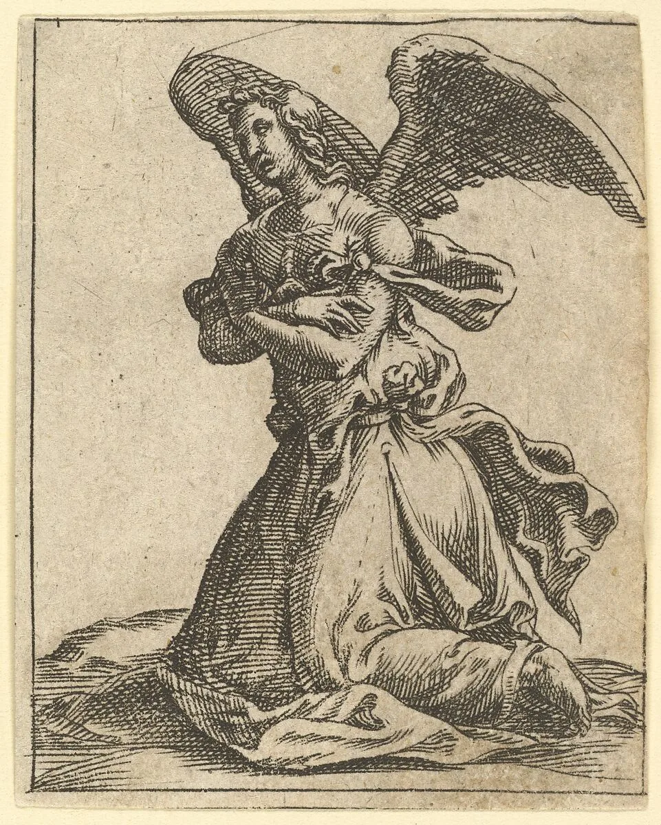 The Virgin of Sorrows: Angel; one of nine surrounding compartments from the Virgin of Sorrows, now separated — Giorgio Ghisi