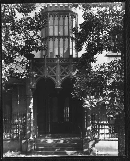 Entry Porch and Second Floor Window of Gothic Revival Building, Charles H. Green House, Savannah, Georgia]