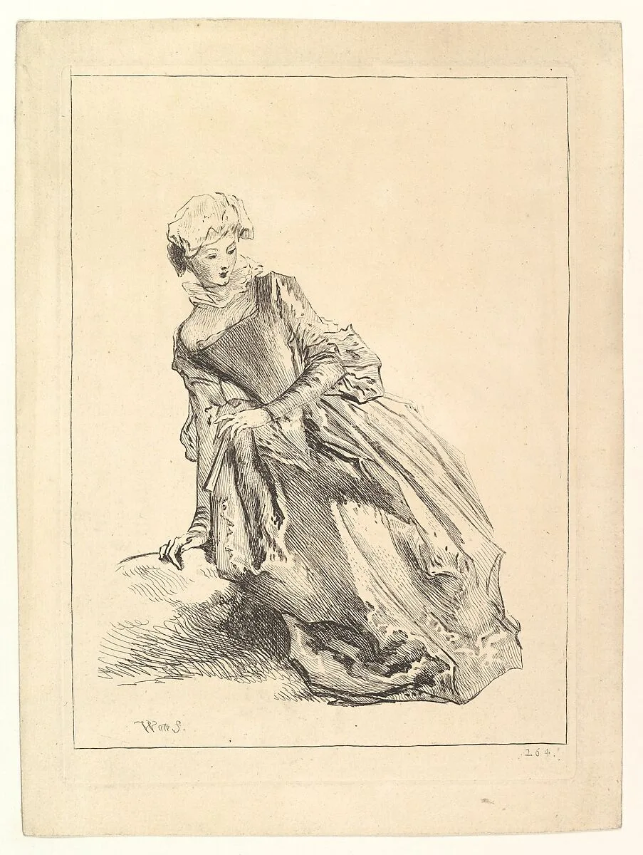 Woman leaning to left — François Boucher|Antoine Watteau