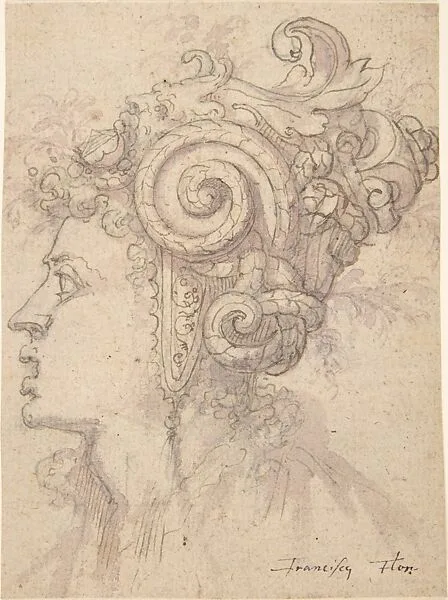 Head of a Woman with Helmet Looking Left — Anonymous, French|Francesco Salviati (Francesco de' Rossi)|Frans Floris I