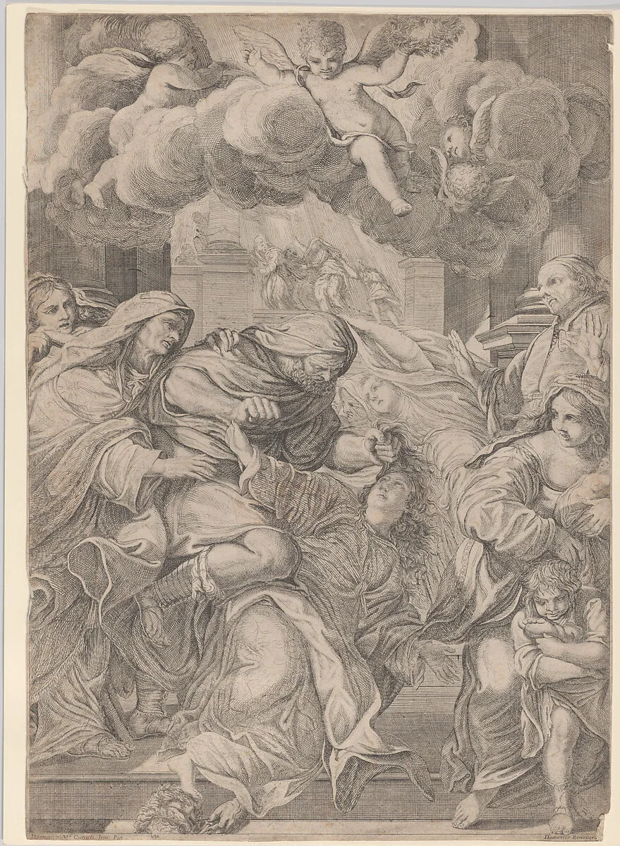 The Martyrdom of Saint Christina, whose hair is pulled by a bearded torturer — Domenico Maria Canuti|Domenico Maria Bonavera