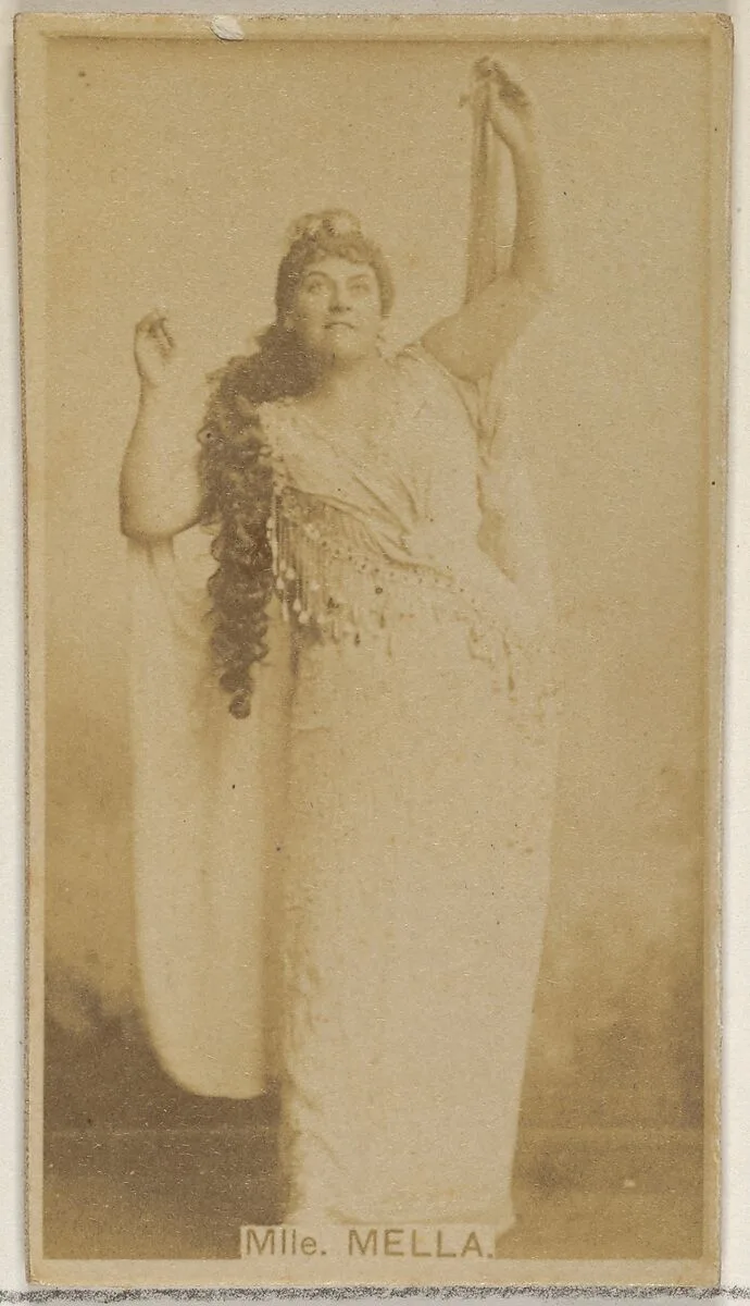 Mlle. Mella, from the Actors and Actresses series (N45, Type 8) for Virginia Brights Cigarettes — Allen & Ginter