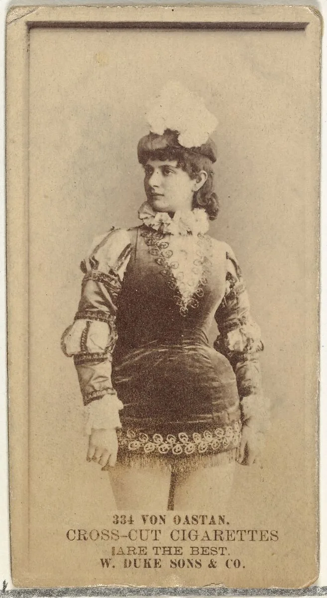 Card Number 334, Von Oastan, from the Actors and Actresses series (N145-3) issued by Duke Sons & Co. to promote Cross Cut Cigarettes — W. Duke, Sons & Co.