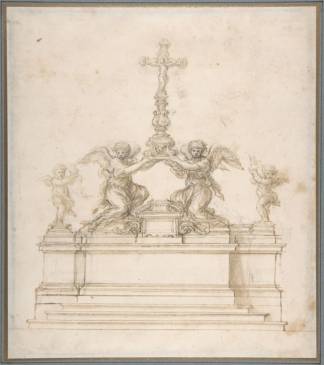 Design for an Altar with Kneeling Angels Supporting a Crucifix — Ciro Ferri