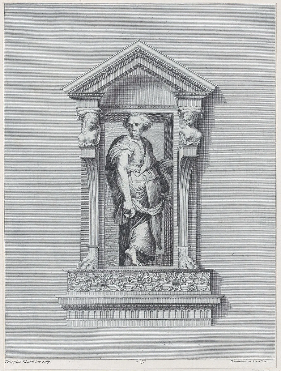 A standing man in a niche looking toward the left — Giampietro Zanotti|Bartolomeo Crivellari|Pellegrino Tibaldi|Gabriel Söderling