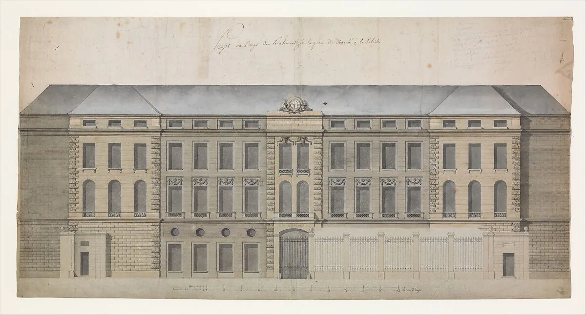 Elevation of the Façade of the Marché à la Volaille, Quai des Grands Augustins, Paris — Célestin-Joseph Happe