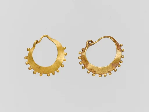 Earring, crescent-shaped, decorated