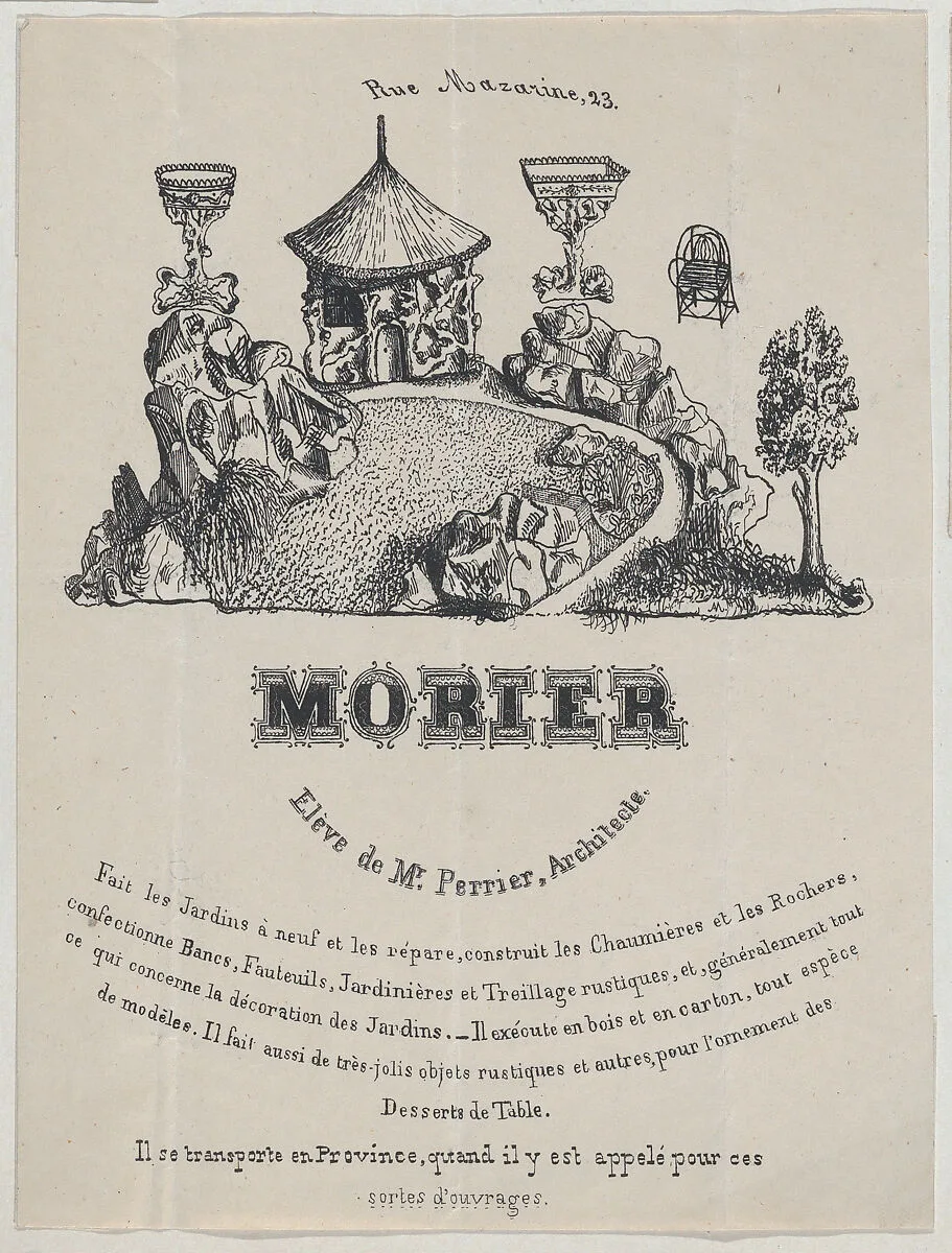 Trade card for Morier, landscape architect, Paris — Morier