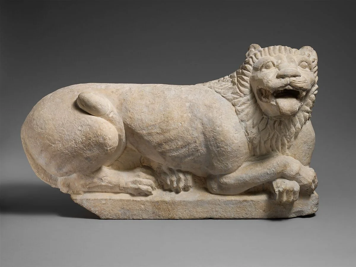 Limestone recumbant lion — Unknown