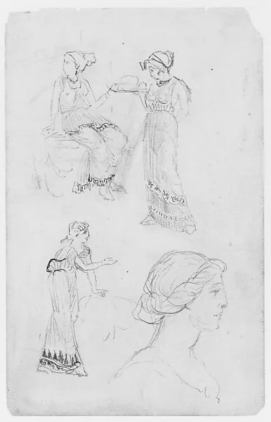 Two Female Figures; One Male Figure Seated (from Sketchbook) — Thomas Moran