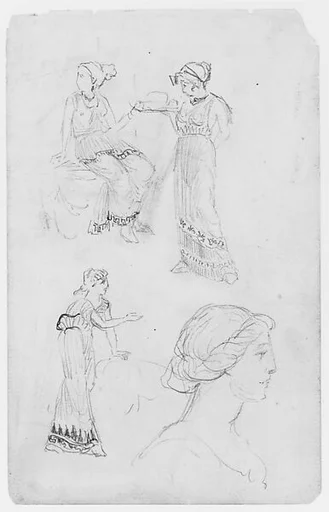 Two Female Figures; One Male Figure Seated (from Sketchbook)