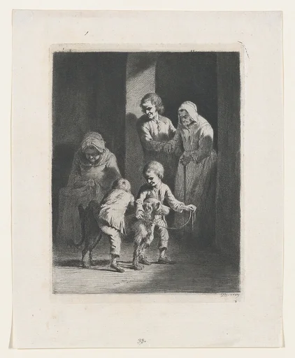 Children Playing with a Dog