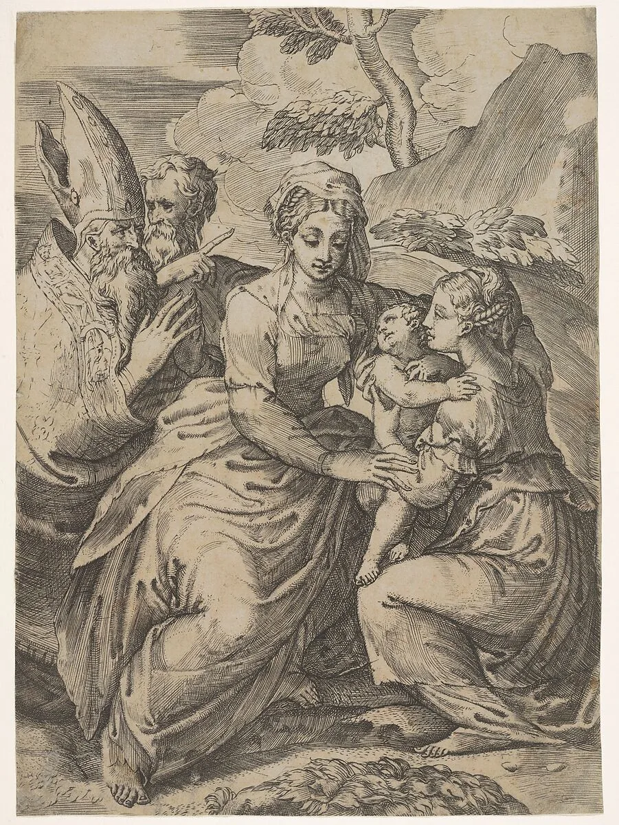 Madonna and Child with Saints (after Parmigianino) — Battista Angolo del Moro|Parmigianino (Girolamo Francesco Maria Mazzola)