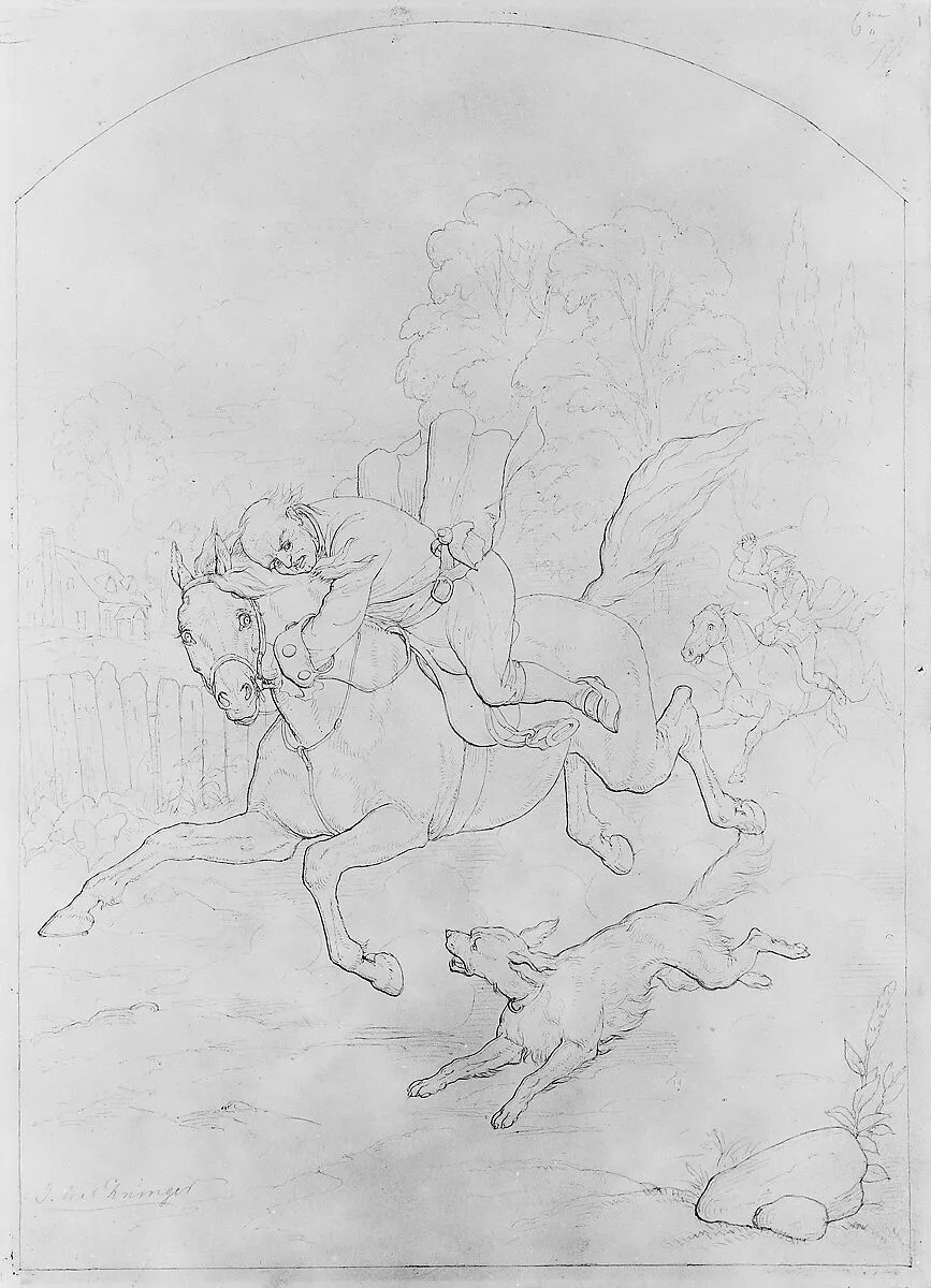 Illustration to William Cowper's Poem "The Diverting History of John Gilpin": John Gilpin on His Horse Stampeding Back to London — John Whetten Ehninger