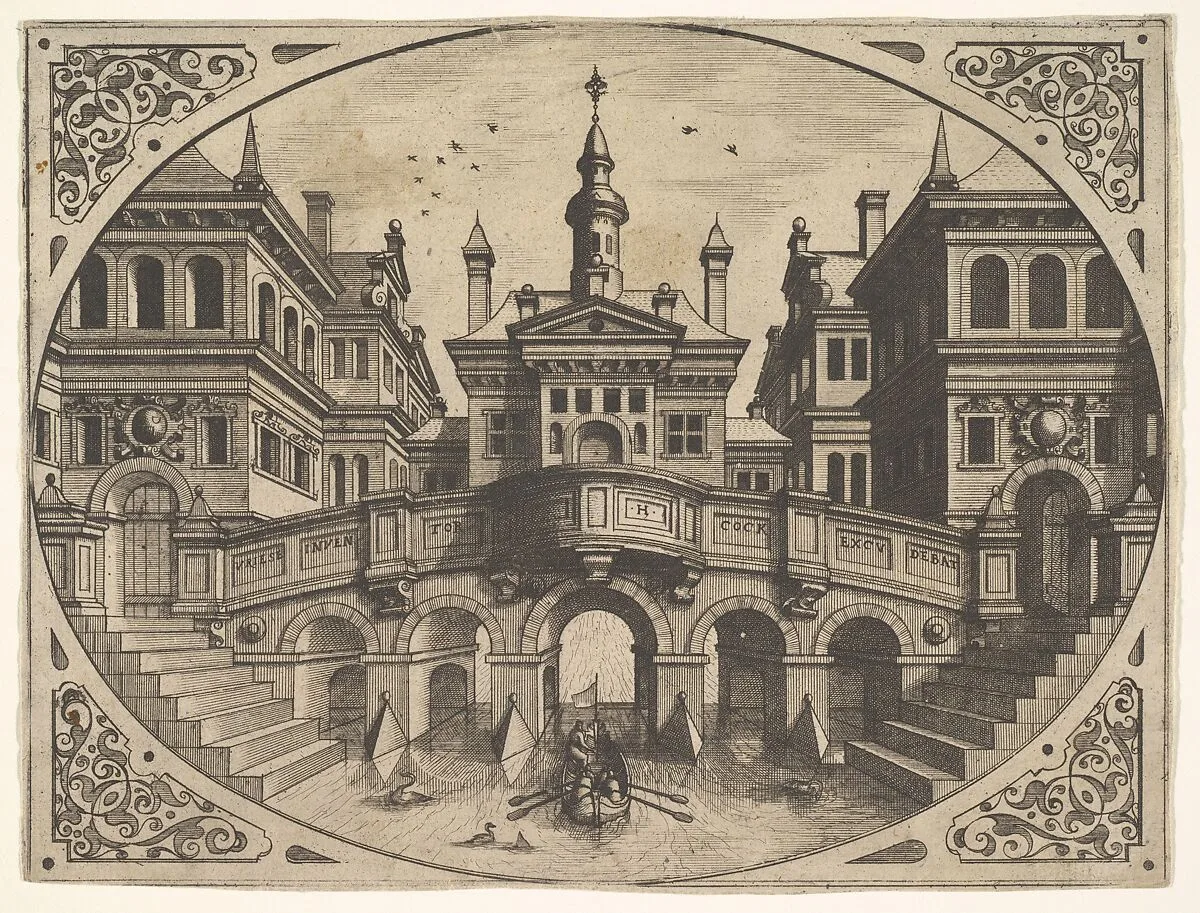 Plate from "Scenographiae..." — Johannes van Doetecum I|Hans Vredeman de Vries|Hieronymus Cock