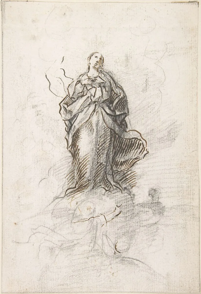 Virgin of the Immaculate Conception Standing on Clouds — Anonymous, Spanish, School of Seville, 17th century|Pedro Duque Cornejo