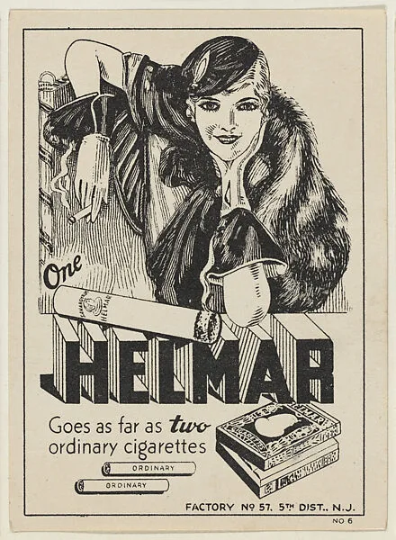 One Helmar goes as far as two ordinary cigarettes, from the "Girls" series (T67), issued with Helmar Cigarettes by S. Anargyros Tobacco Company — S. Anargyros Tobacco Company
