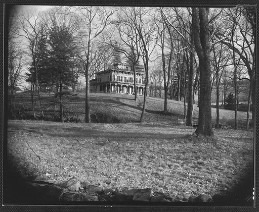 [Italianate Revival House on Hill Behind Trees, Near Croton Falls, New York?]