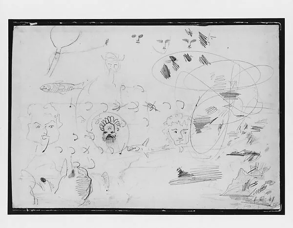 Fish, Caricatures (Inside Back Cover of Switzerland 1869 Sketchbook) — John Singer Sargent