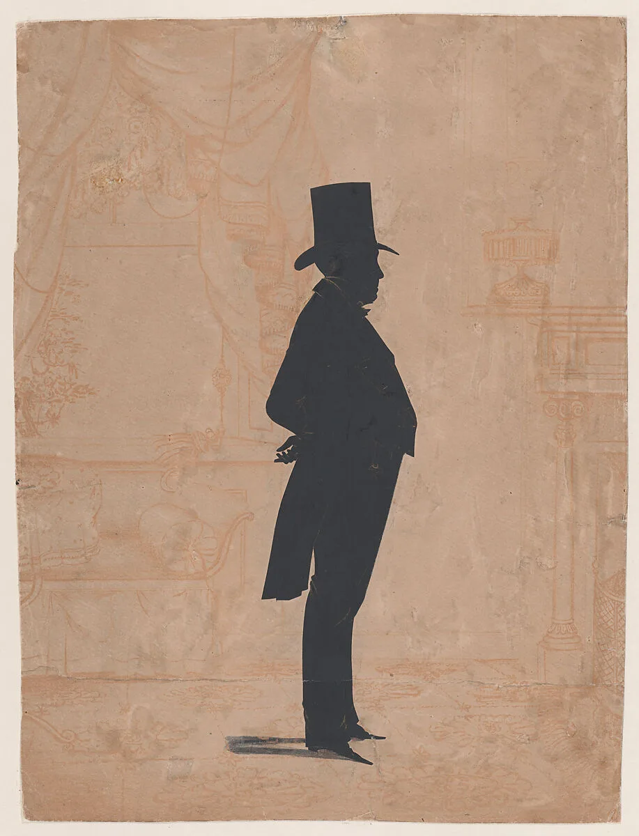Silhouette of an unknown man in a top hat and tails — William James Hubard|William Henry Brown