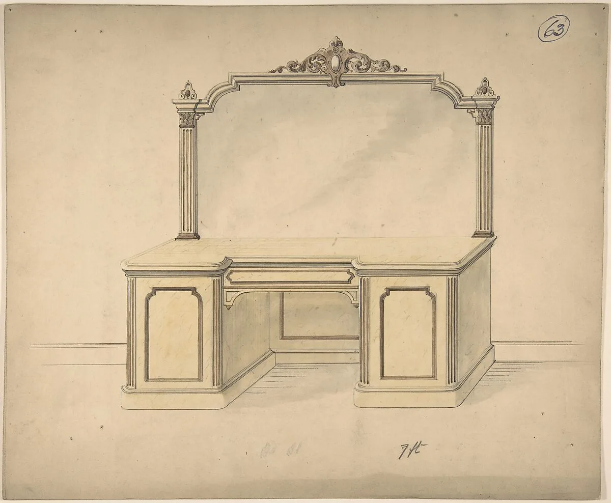 Design for a Desk with Mirror — Charles Hindley and Sons