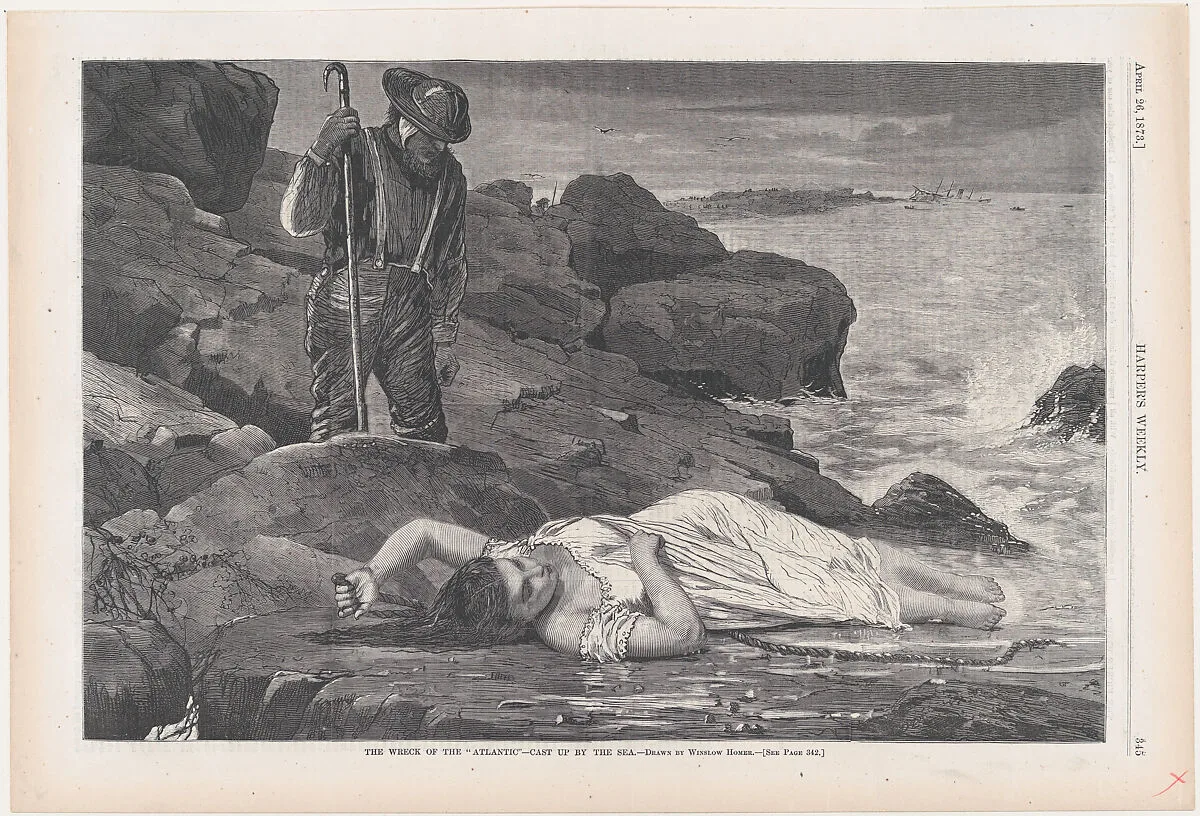 The Wreck of the "Atlantic" – Cast Up by the Sea (from "Harper's Weekly," Vol. XVII) — Winslow Homer|Harper's Weekly|Harper & Brothers
