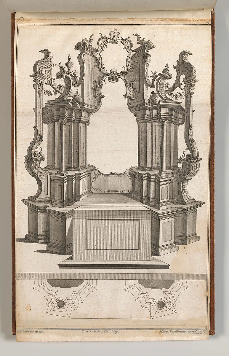 Design for a Monumental Altar, Plate 'q' from 'Unterschiedliche Neu Inventierte Altäre mit darzu gehörigen Profillen u. Grundrißen.' — Carl Pier|Jacob Gottlieb Thelot|Martin Engelbrecht