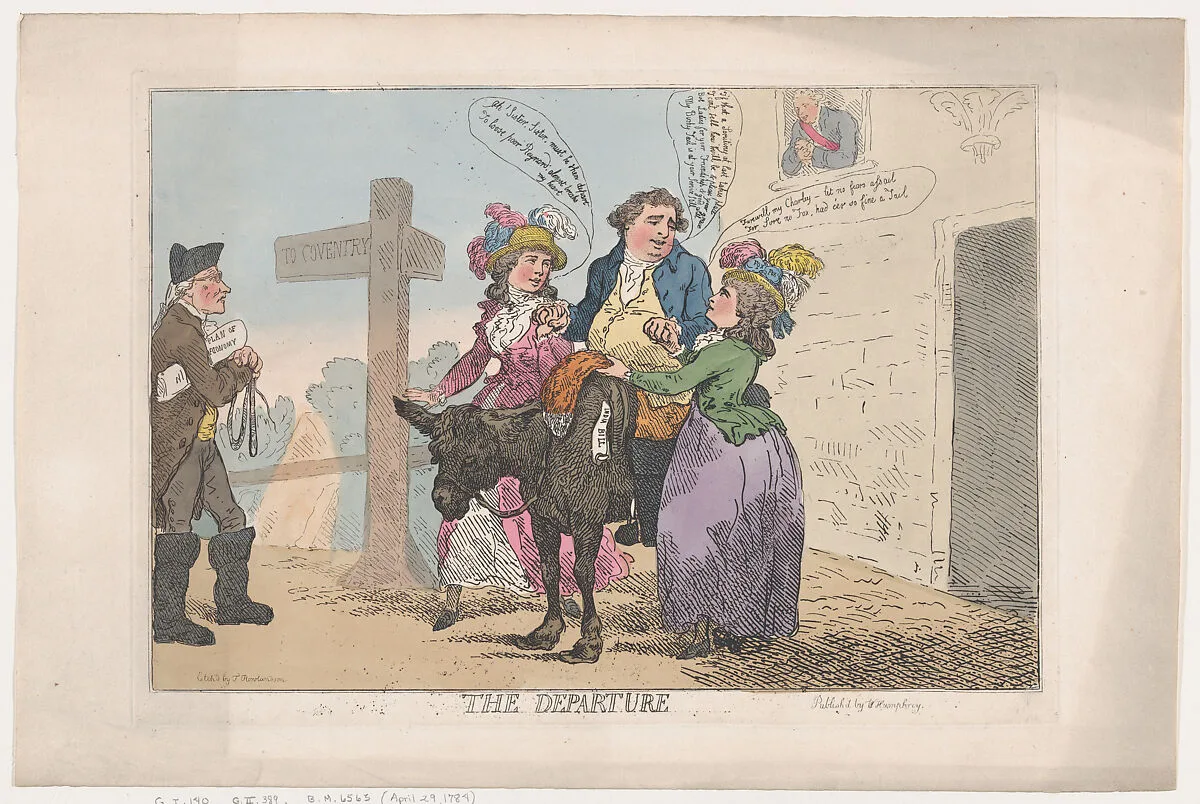 The Departure — The Right Honorable Edmund Burke|Henrietta Ponsonby, Countess of Bessborough|William Humphrey|Georgiana, Duchess of Devonshire|Charles James Fox|Thomas Rowlandson